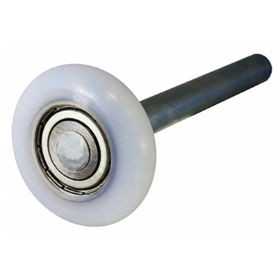 Steel and white plastic garage door roller